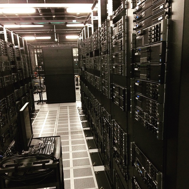 Aisle of server racks in a Los Angeles data center maintained by A&G